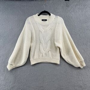 Lulus Sweater Balloon Sleeve Cable Knit Ivory Size Small Mock Neck